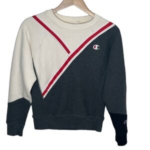 Champion Reverse Weave White Grey Colorblock Crewneck Sweatshirt Women Size XS